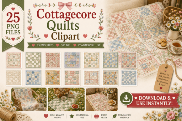 Download Watercolor Cottagecore Quilts Clipart - Premium Resources